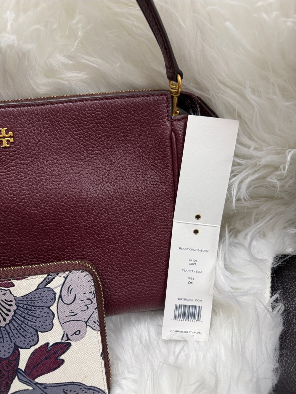 Tory Burch Burgundy Pebbled Leather Crossbody with Floral Zip Wallet - Picture 3 of 7
